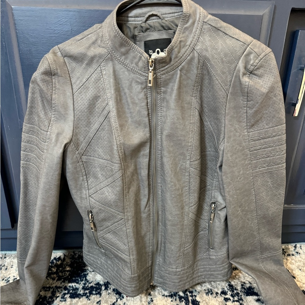 Lock and Love Women's Faux Leather Motocycle Biker Jacket Coat- gray